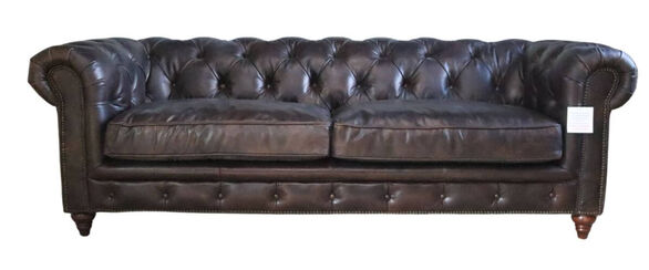 Earle Grande Chesterfield Tobacco Brown Leather Sofa 3 Seater