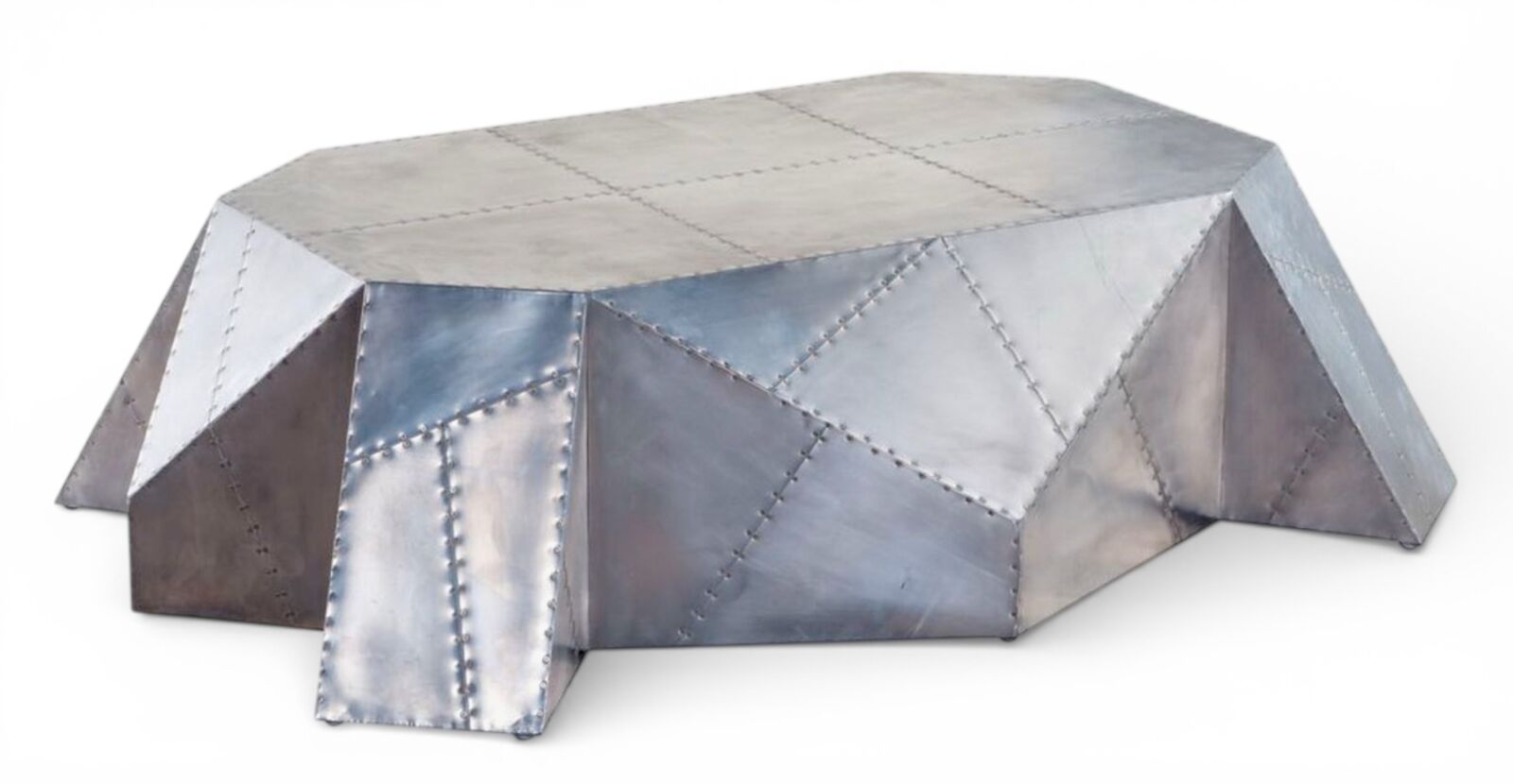 Sculptural Aviator Metal Coffee Table Faceted Industrial Design Statement