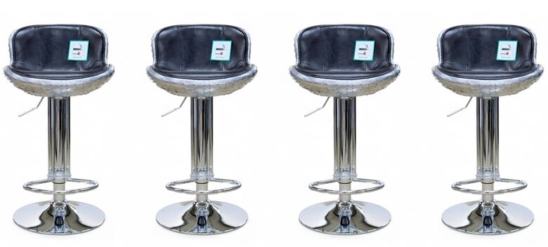 Set Of 4 Aviator Adjustable Swivel Breakfast Bar Stools – Tobacco Brown Leather & Aluminum Finish