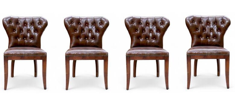 Set Of 4 Richmond Chesterfield Vintage Brown Distressed Leather Dining Chairs