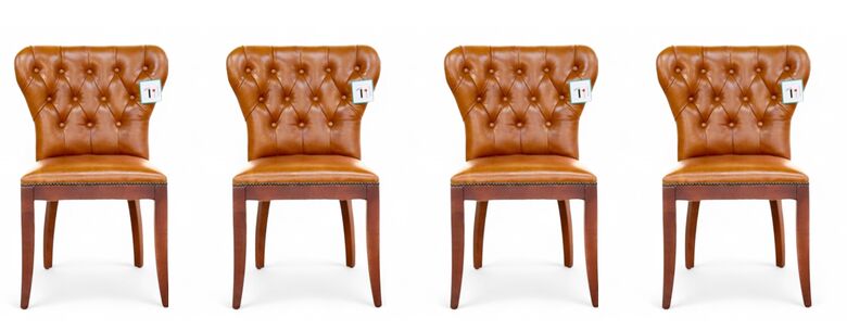 Set Of 4 Richmond Chesterfield Vintage Tan Distressed Leather Dining Chairs