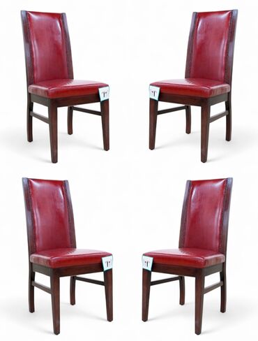 Set Of 4 Studded Red Distressed Leather Dining Chairs