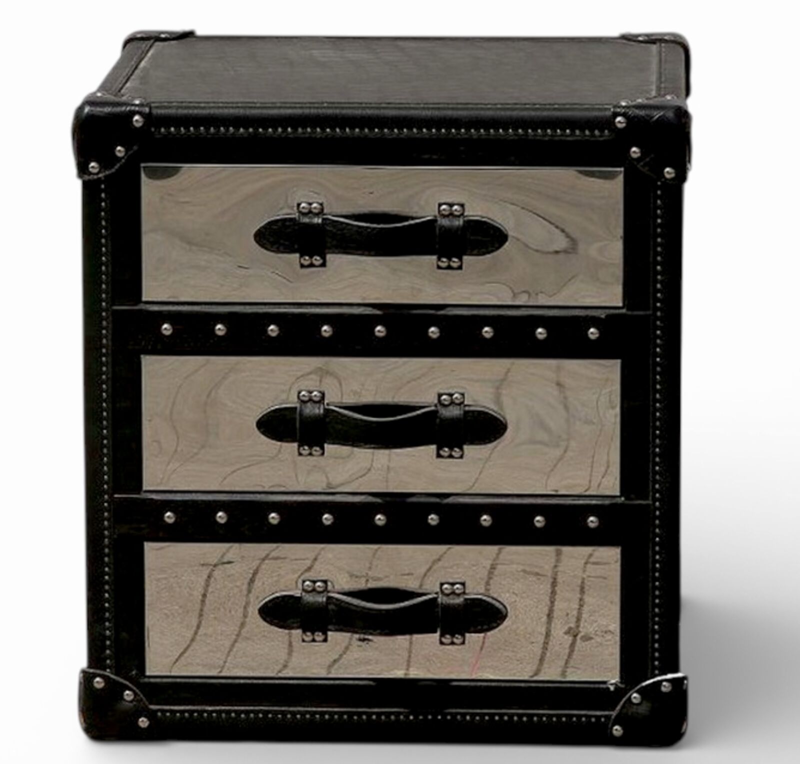 Sherbourne Industrial Trunk Style 3 Drawer Storage Chest | Metal & Wood | Vintage Look