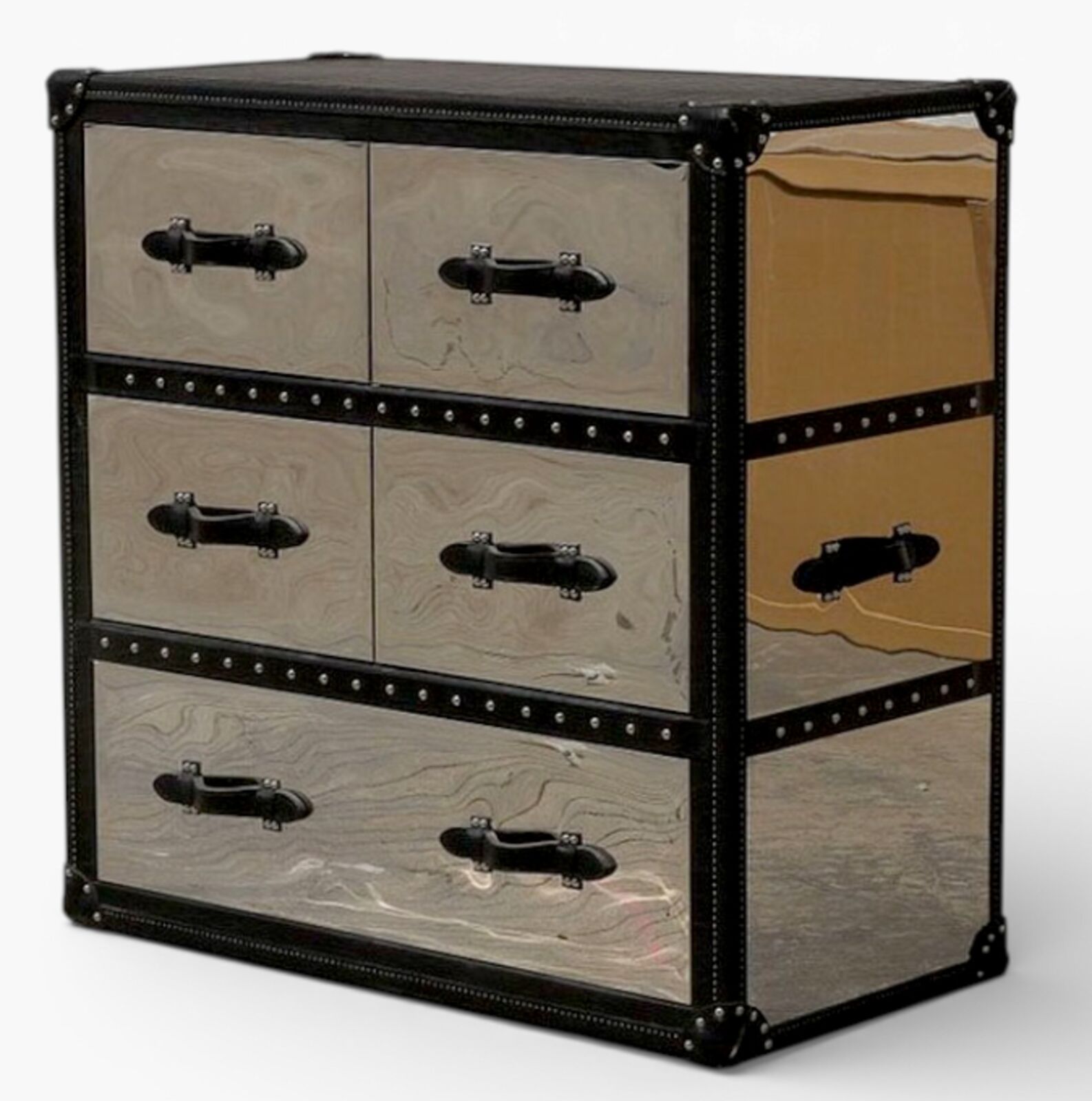 Sherbourne Industrial Trunk Style 5 Drawer Storage Chest | Metal & Wood | Vintage Look