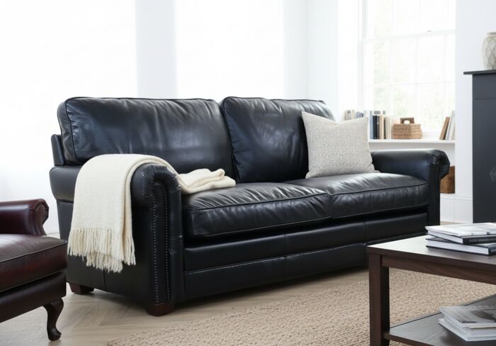 Sloane Black Vintage Distressed Leather 3 Seater Sofa Settee