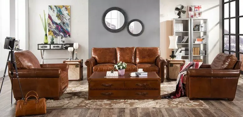 Sloane Vintage Retro Distressed Leather Settee Sofa Suite