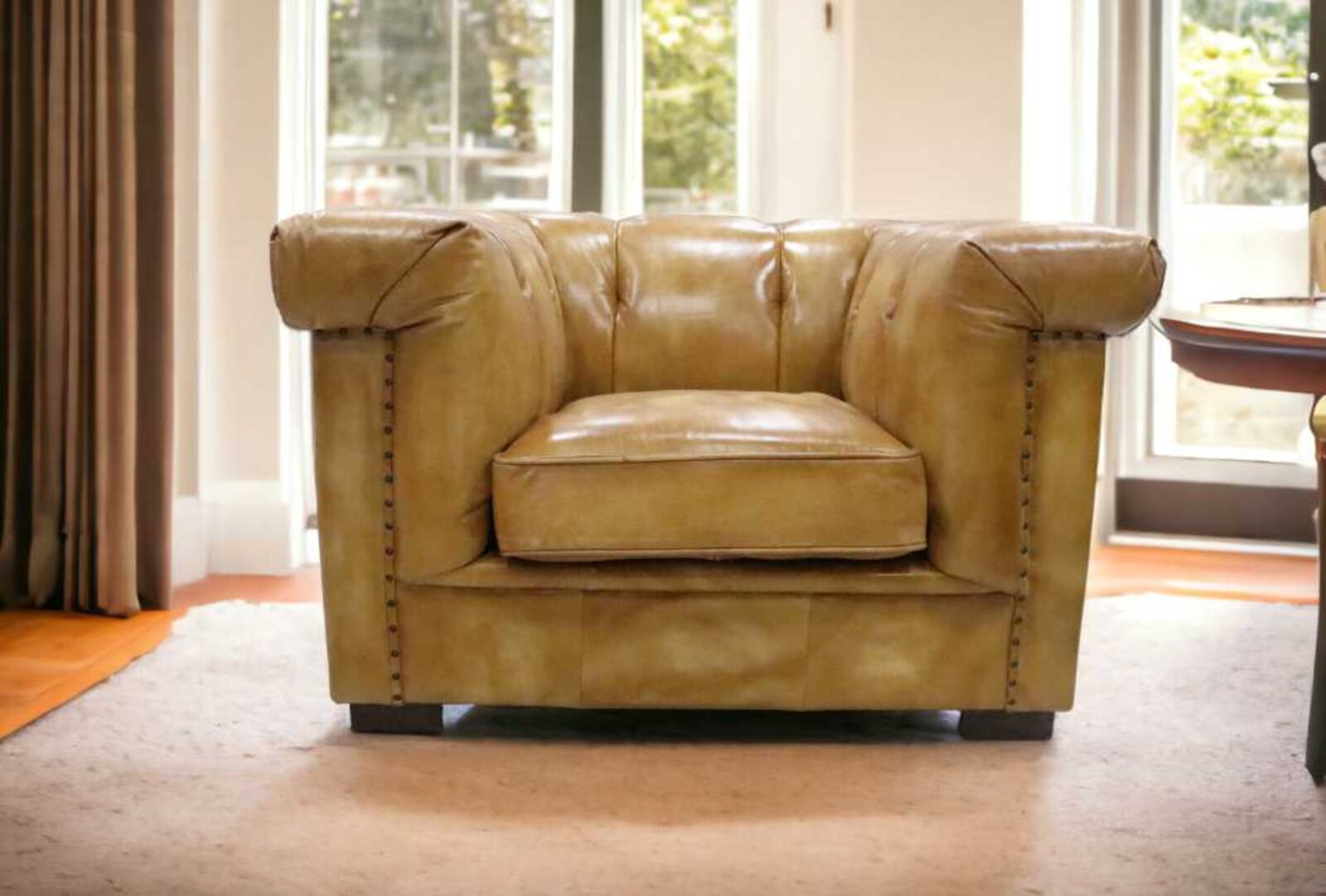 Product photograph of Somerset Chesterfield Vintage Retro Distressed Leather Armchair Wash Tan from Designer Sofas 4U