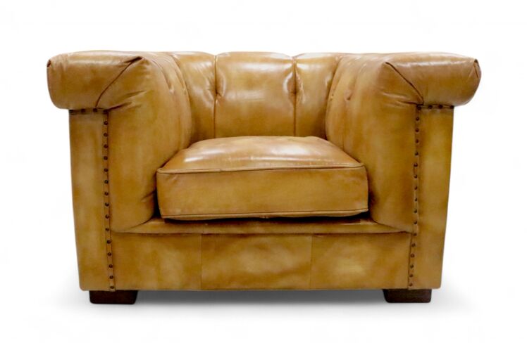 Somerset Chesterfield Vintage Retro Distressed Leather Armchair Wash Tan