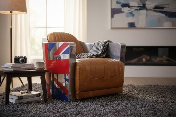 SPECIAL OFFER Aviator Union Jack Aviator Leather Armchair – Man Cave Vintage Industrial EX DISPLAY