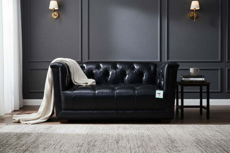 Spitfire Chesterfield 2 Seater Vintage Black Distressed Leather Aluminium Sofa