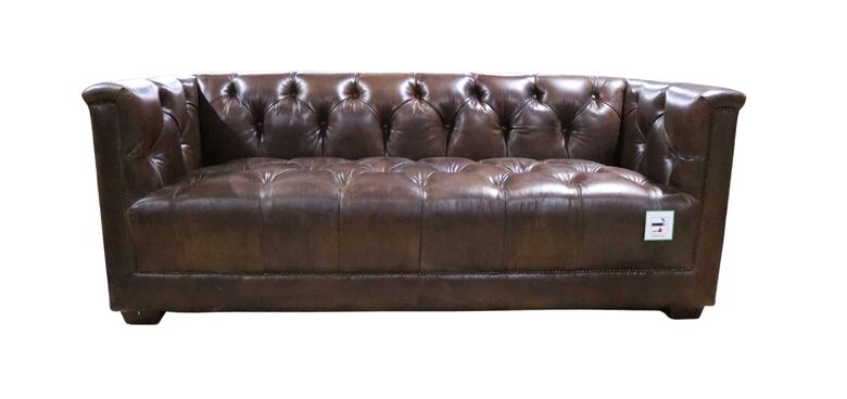 Spitfire Chesterfield 3 Seater Vintage Brown Distressed Leather Aluminium Sofa