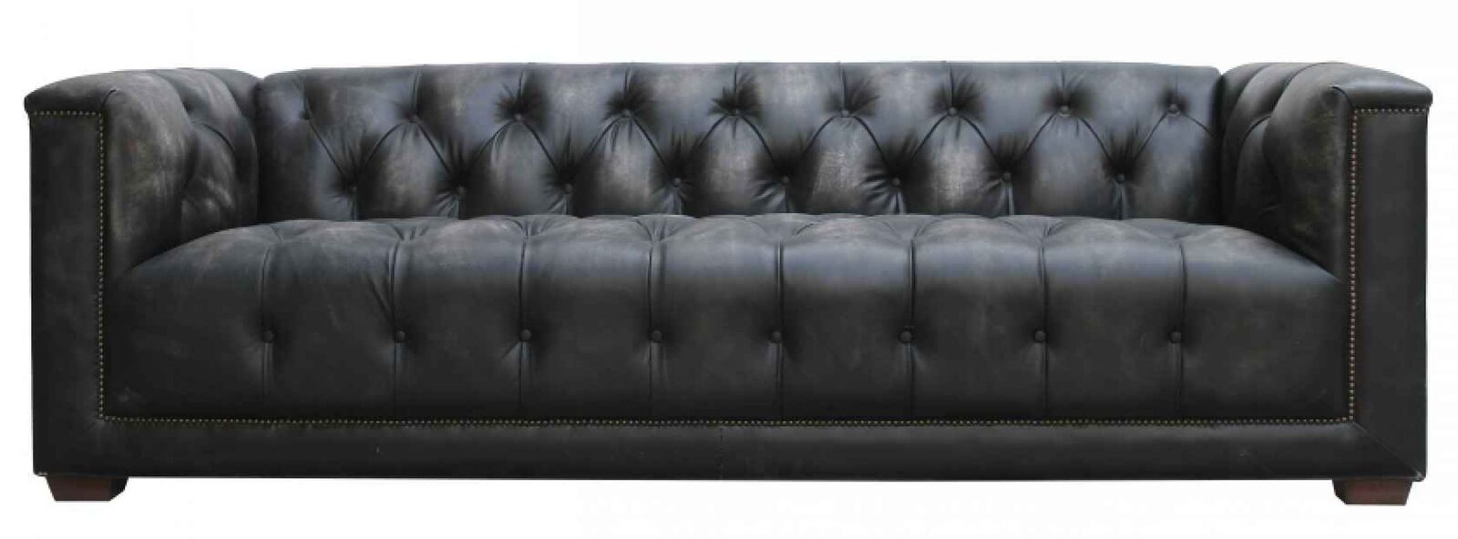 Product photograph of Spitfire Chesterfield 3 Seater Vintage Wash Black Leather Aluminium Sofa from Designer Sofas 4U