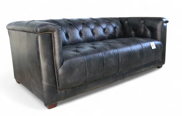 Spitfire Chesterfield 3 Seater Vintage Wash Black Distressed Leather Sofa