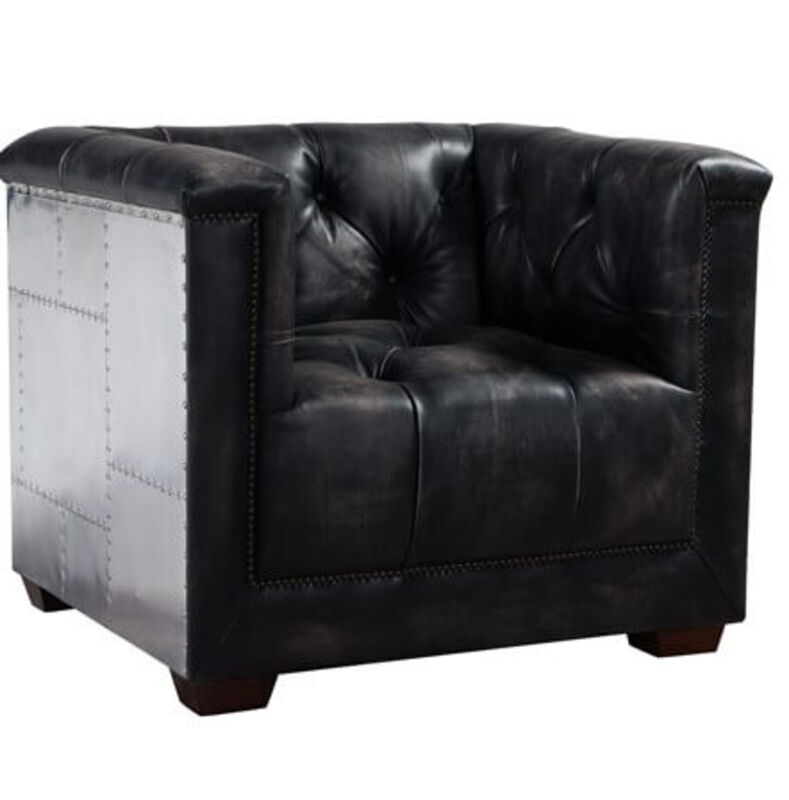 Product photograph of Spitfire Chesterfield Vintage Distressed Leather Aluminium Armchair from Designer Sofas 4U