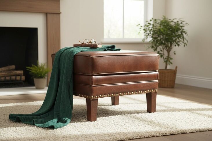 Stanford Vintage Brown Distressed Leather Footstool