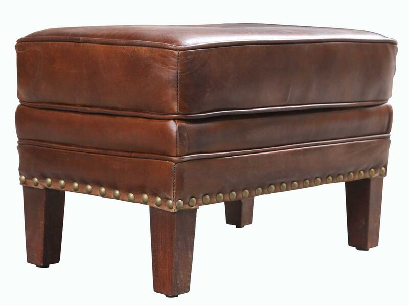 Product photograph of Stanford Vintage Brown Distressed Leather Footstool from Designer Sofas 4U