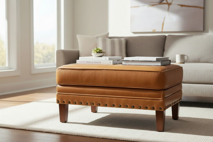 Stanford Vintage Tan Distressed Leather Footstool