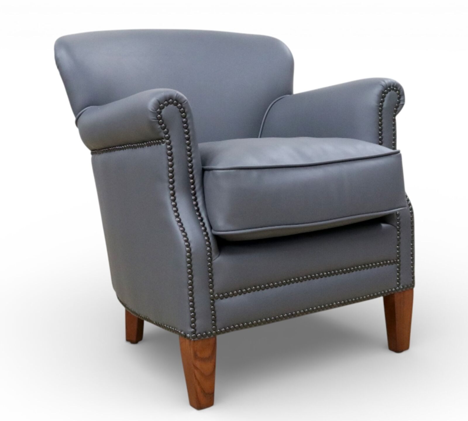 Professor Style Steel Grey Leather Club Chair With Nailhead Trim