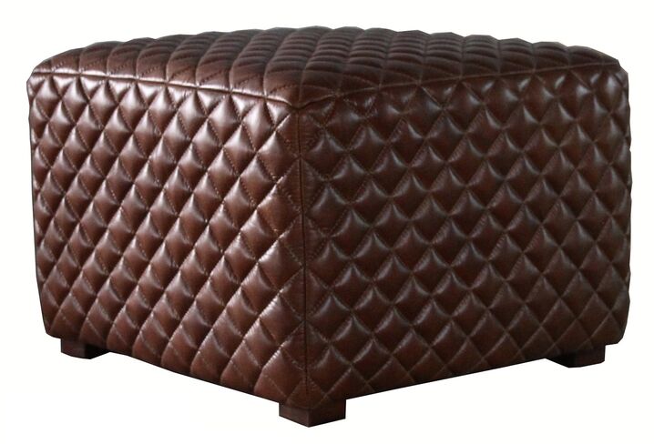 Stiched Vintage Distressed Leather Footstool Pouffe