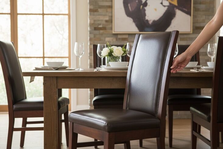 Studded Brown Leather Dining Chair