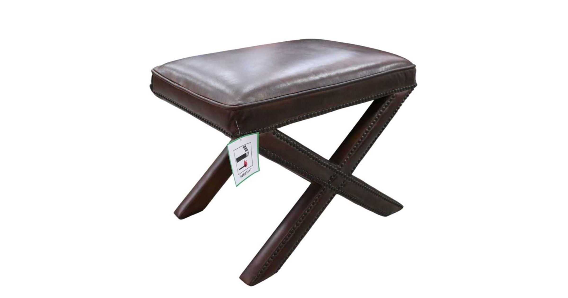 Studded Cross Vintage Brown Leather Foostool Vintage Footstool by