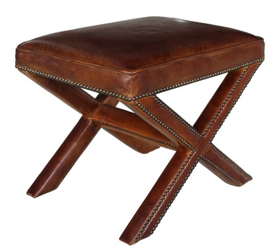 Studded Cross Vintage Leather Foostool