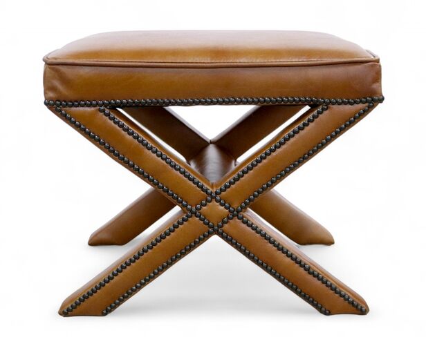 Studded Cross Vintage Tan Leather Foostool