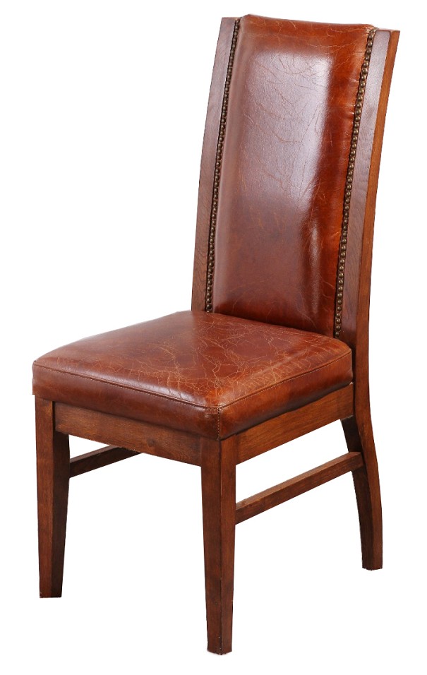 Studded Distressed Leather Dining Chair, Tall Back Leather Dining Chairs