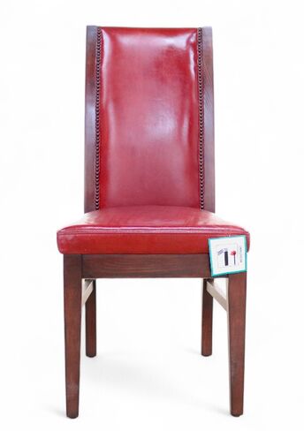 Studded Red Distressed Leather Dining Chair