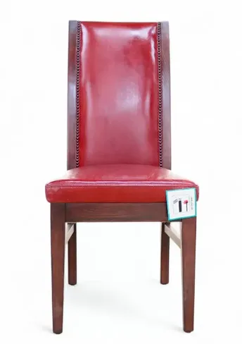 Studded Red Distressed Leather Dining Chair