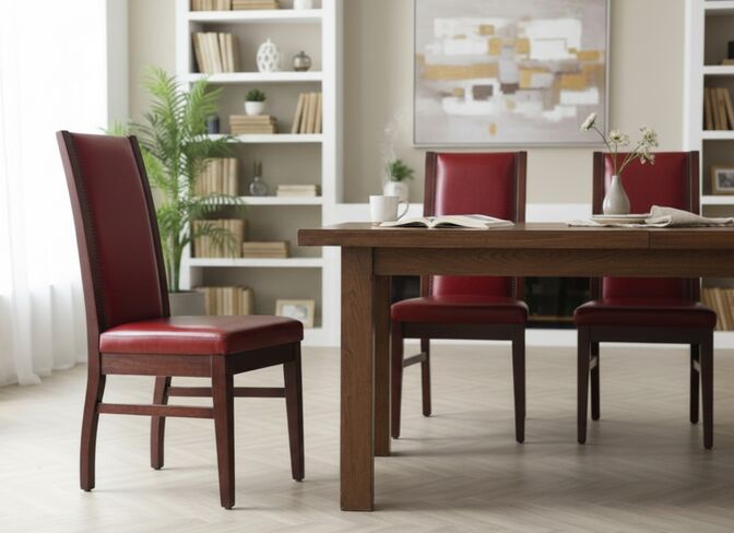Studded Red Distressed Leather Dining Chair