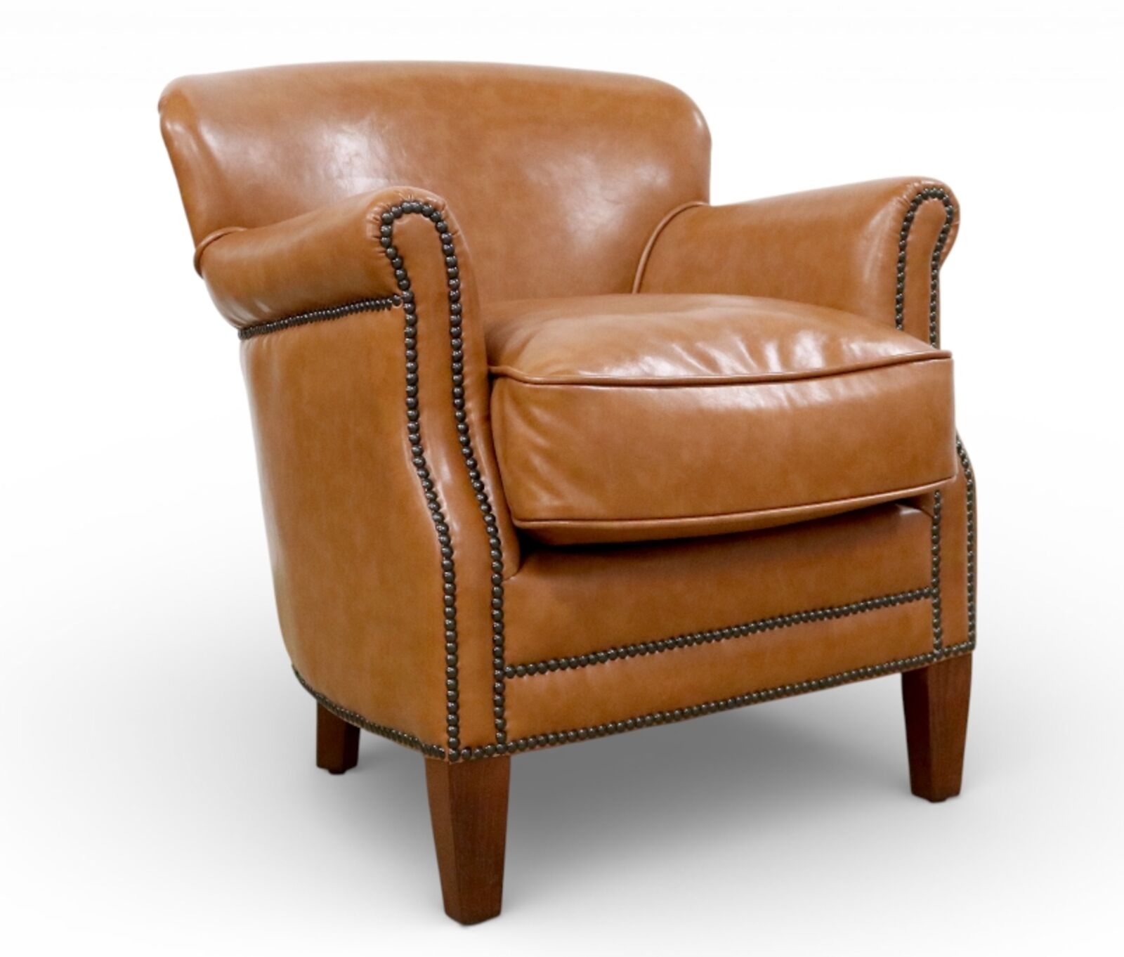 Professor Style Toffee Leather Club Chair With Nailhead Trim