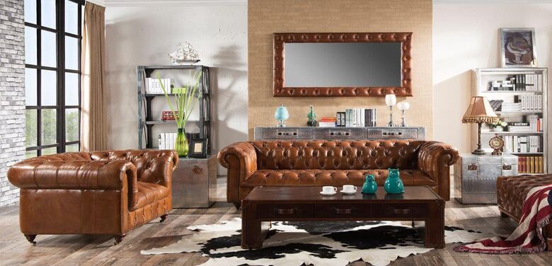 Trafalgar Chesterfield Buttoned Vintage Distressed Leather Sofa Suite