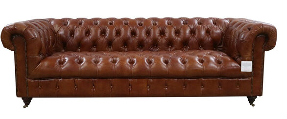 Trafalgar Chesterfield Buttoned Vintage Tan Distressed Leather 3 Seater Sofa