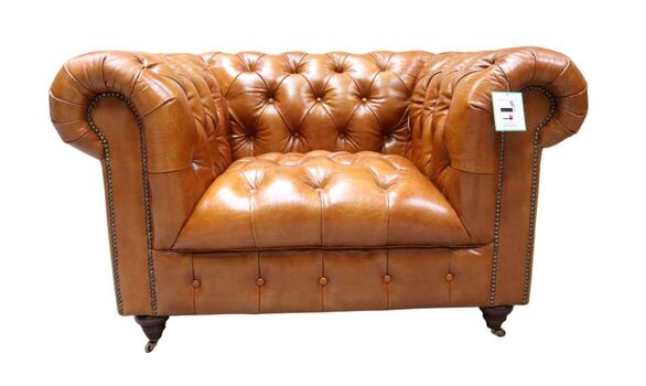 Trafalgar Chesterfield Buttoned Vintage Tan Distressed Leather Armchair
