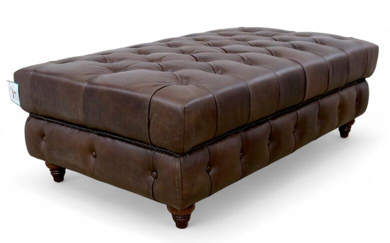 Umbar Brown Leather Footstool Buttoned Footstool