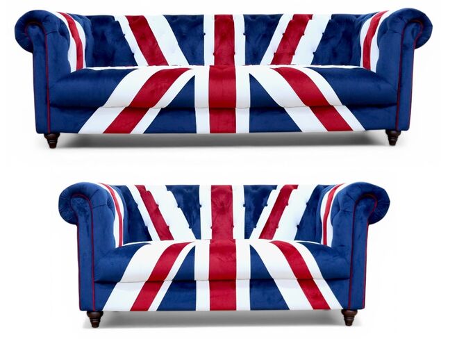 Union Jack 3+2 Chesterfield Sofa Suite In Velvet Fabric
