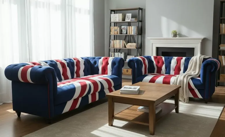 Union Jack 3+2 Chesterfield Sofa Suite In Velvet Fabric