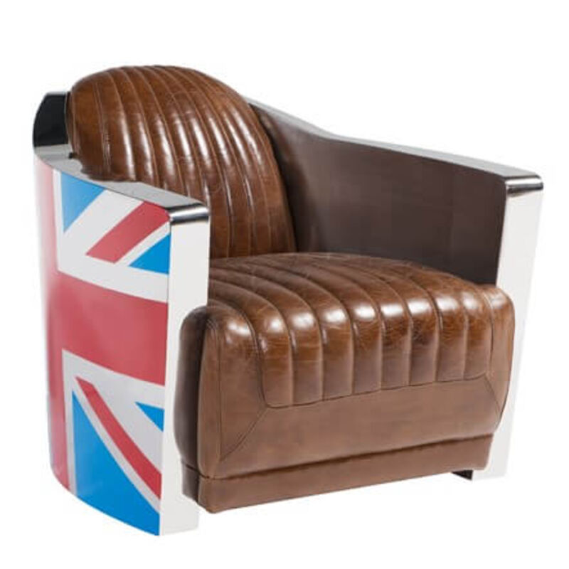 Product photograph of Union Jack Aviator Retro Distressed Leather Tub Chair Armchair from Designer Sofas 4U