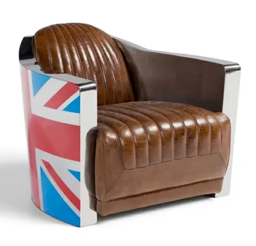 Union Jack Aviator Retro Distressed Leather Tub Chair | Armchair