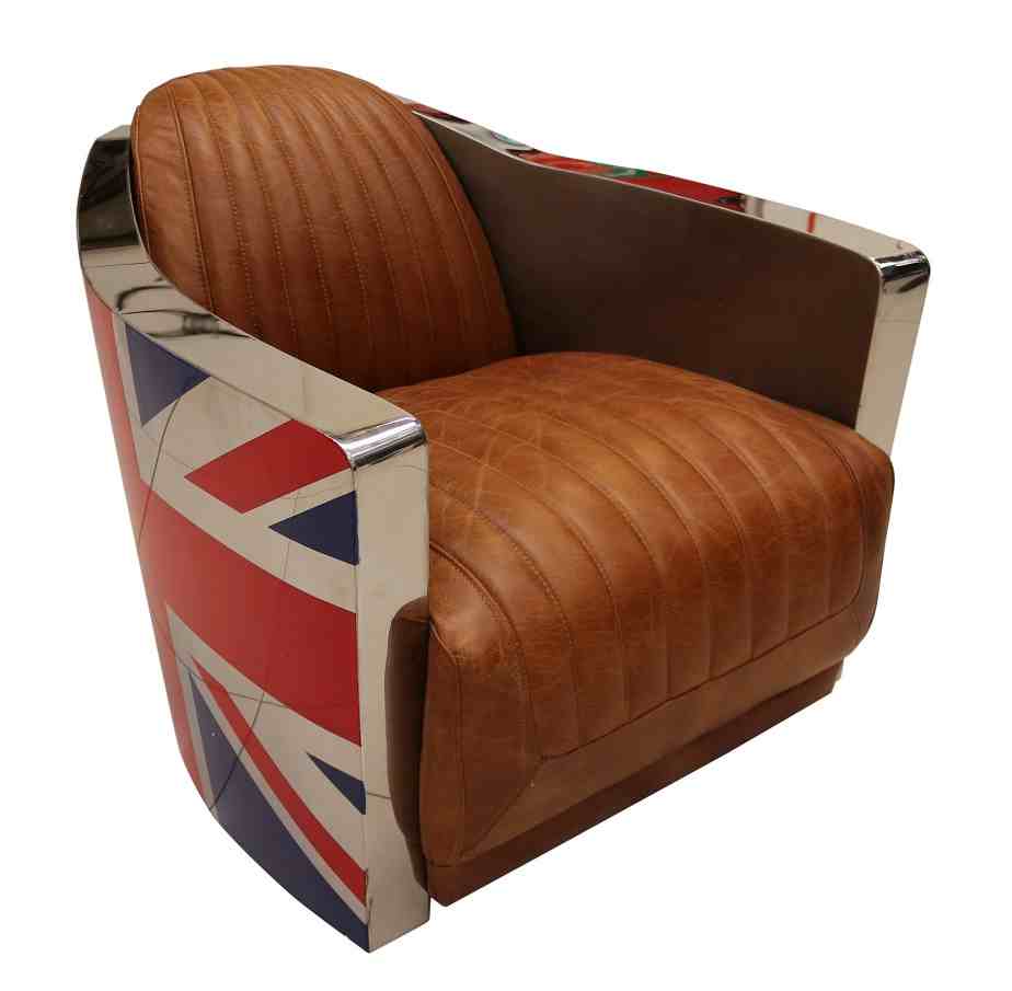 details about union jack aviator retro distressed vintage tan real leather tub chair