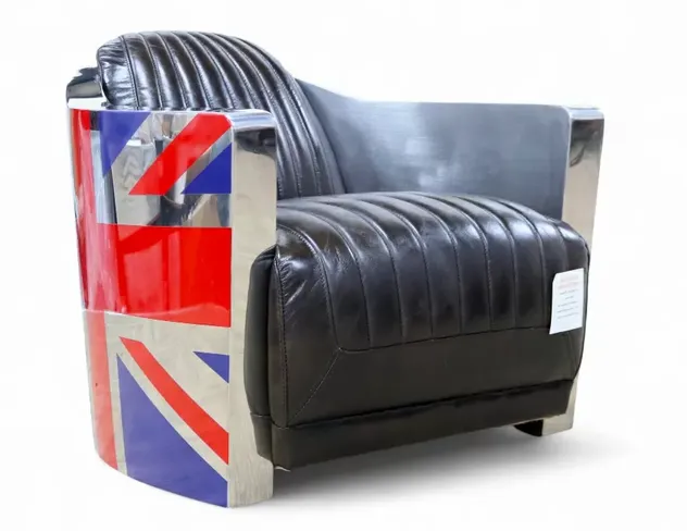 Union Jack Aviator Retro Distressed Vintage Tobacco Brown Leather Armchair