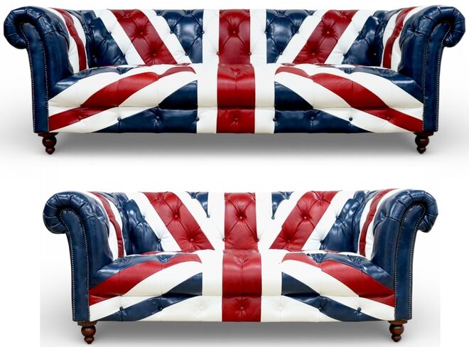 Union Jack Chesterfield 3+2 Seater Luxury Leather Sofa Suite