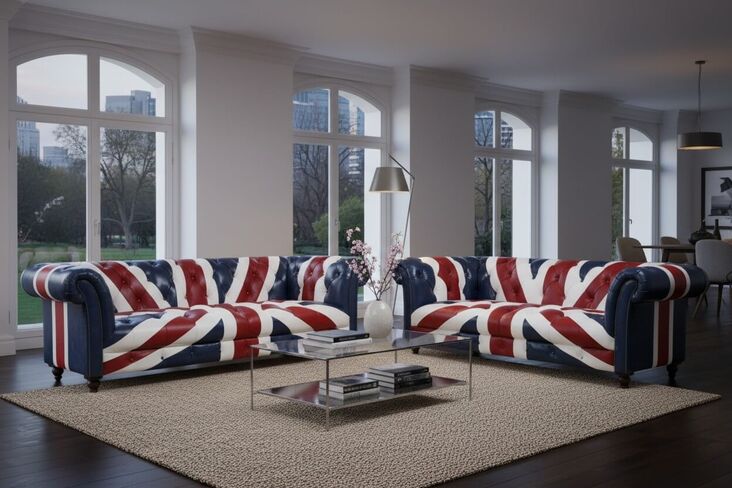 Union Jack Chesterfield 3+2 Seater Luxury Leather Sofa Suite