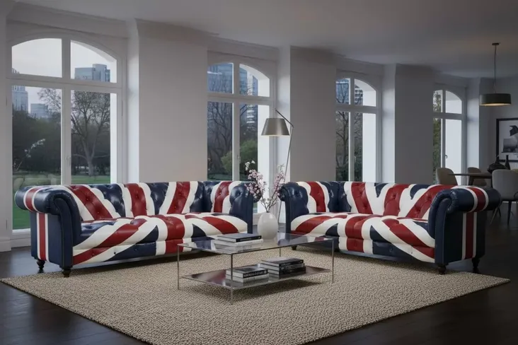 Union Jack Chesterfield 3+2 Seater Luxury Leather Sofa Suite