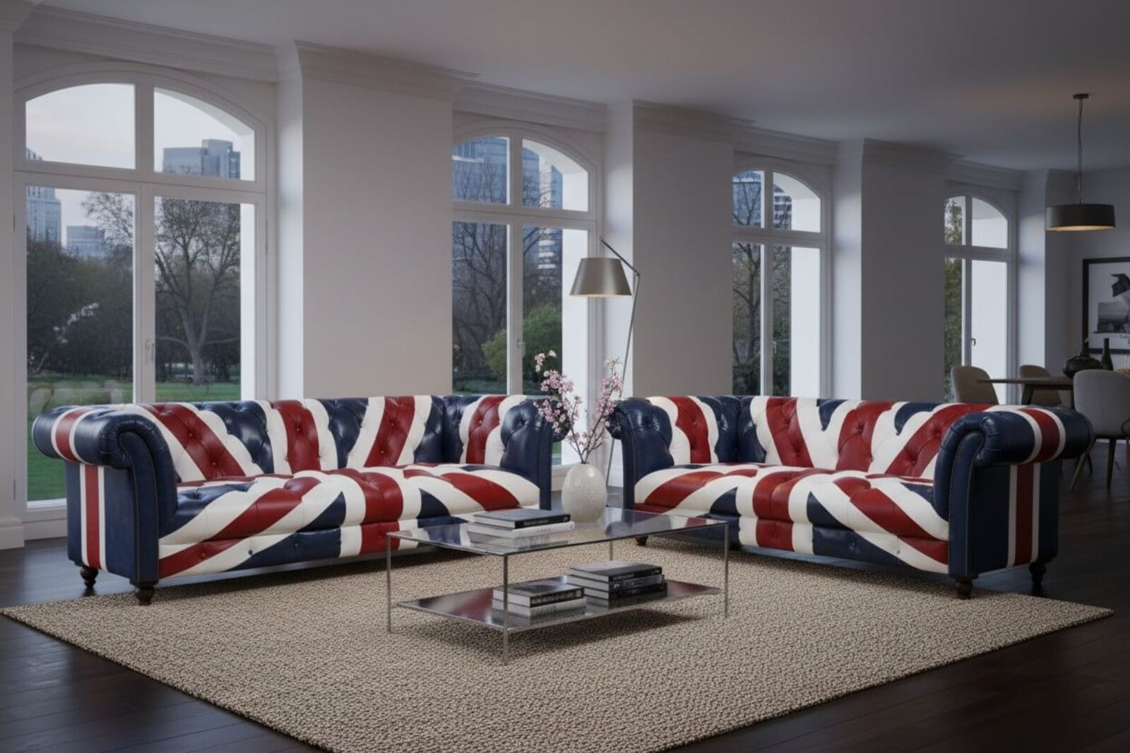Union Jack Chesterfield 3+2 Seater Luxury Leather Sofa Suite