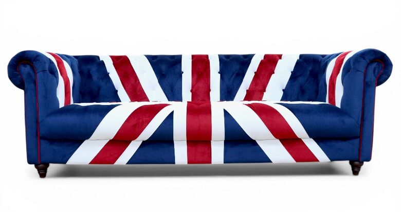Union Jack Chesterfield 3 Seater Luxury Velvet Fabric Sofa
