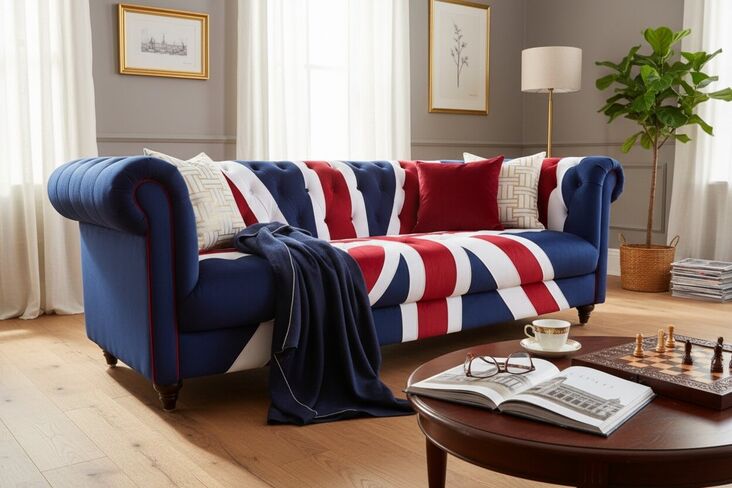 Union Jack Chesterfield 3 Seater Luxury Velvet Fabric Sofa