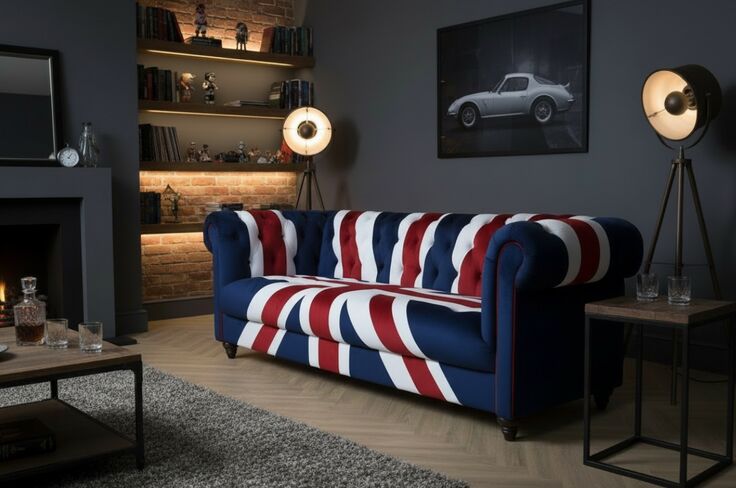 Union Jack Chesterfield 3 Seater Luxury Velvet Fabric Sofa