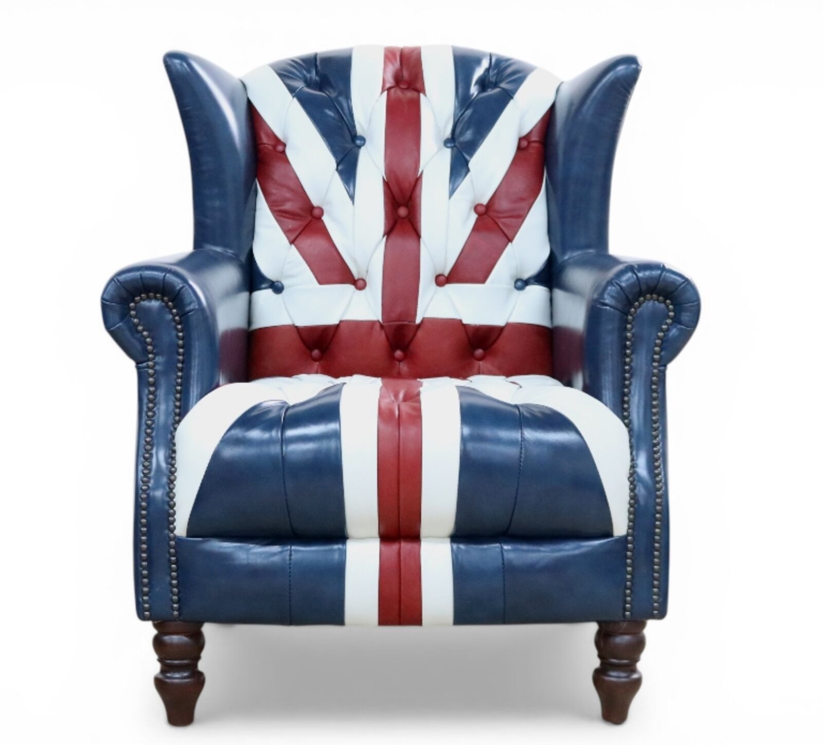 Union Jack Chesterfield Leather Wingback Chair - British Flag Accent Armchair